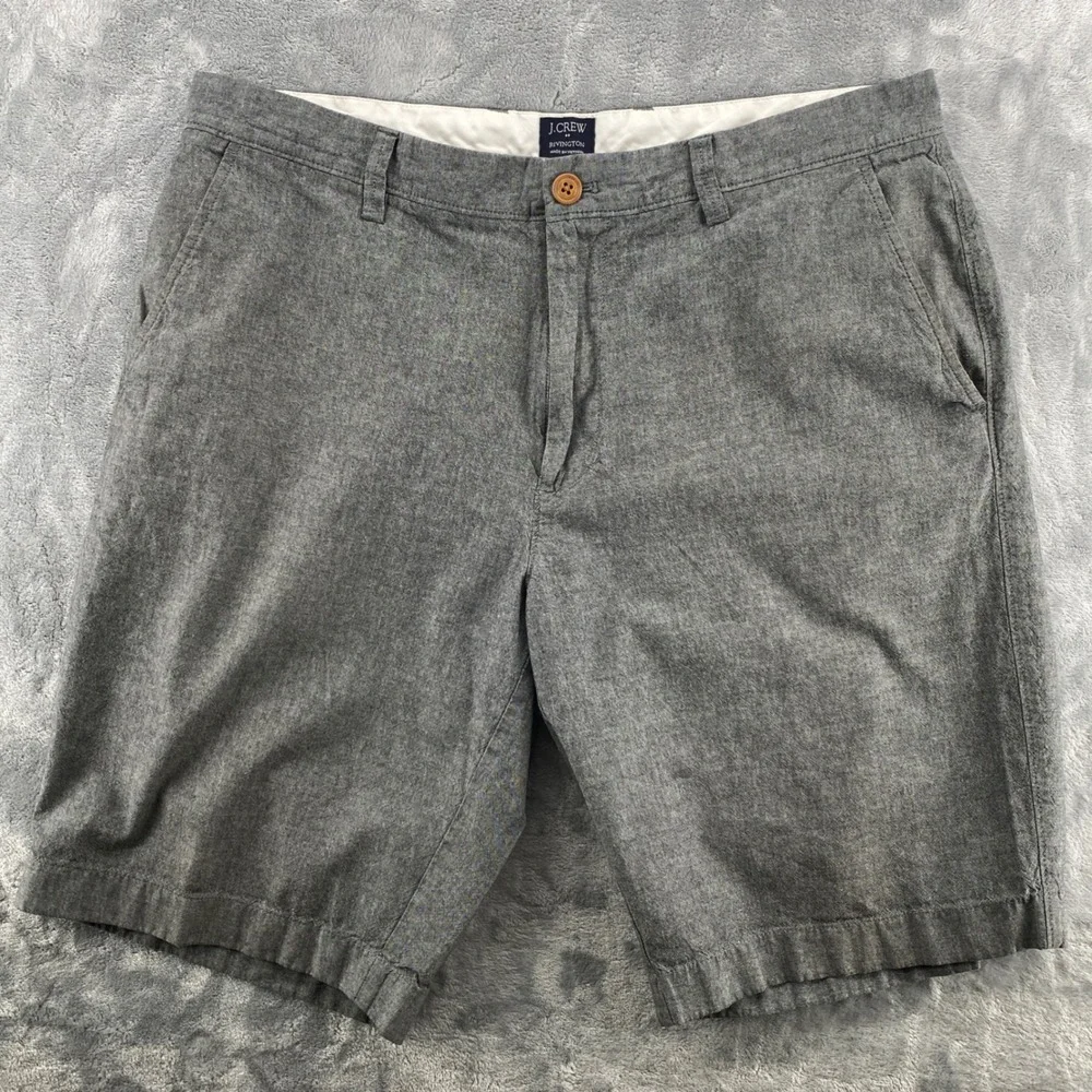 J.Crew‎ Rivington Mens 35 Grey Heathered Chambray Shorts Flat Front Preppy